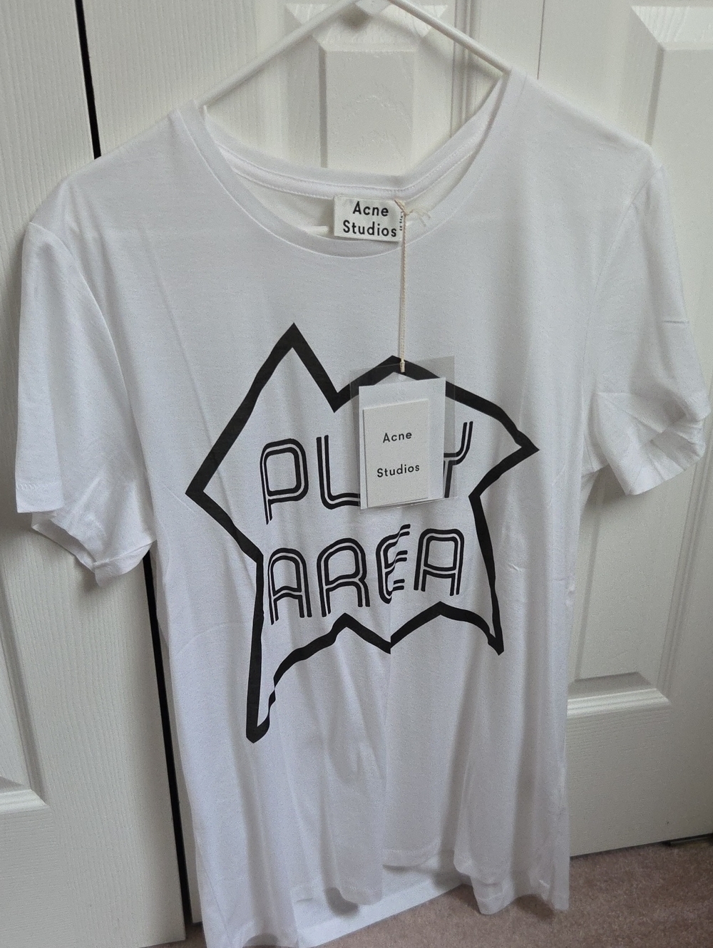 Acne Studios - Men's Short Sleeve Tee with Black Graphic. Size medium